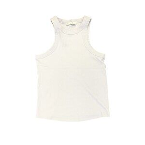 MNG Ribbed Cotton Blend Racerback Tank Top High Neck Light Blue Solid L‎